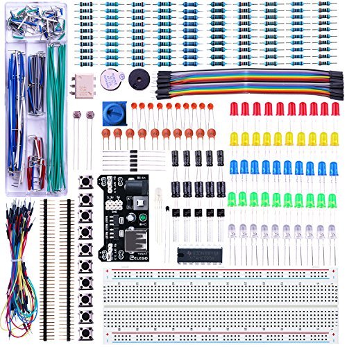 Elegoo Upgraded Electronics Fun Kit w/ Power Supply Module, Jumper Wire, Precision Potentiometer, 830 tie-points Breadboard for Arduino, Raspberry Pi, STM32