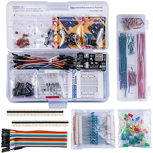 Elegoo Upgraded Electronics Fun Kit w/ Power Supply Module, Jumper Wire, Precision Potentiometer, 830 tie-points Breadboard for Arduino, Raspberry Pi, STM32