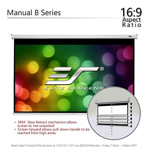 Elite Screens Manual B, 100" 16:9, Manual Pull Down Projector Screen 4K / 3D Ready with Slow Retract Mechanism, 2 Year Warranty, M100H