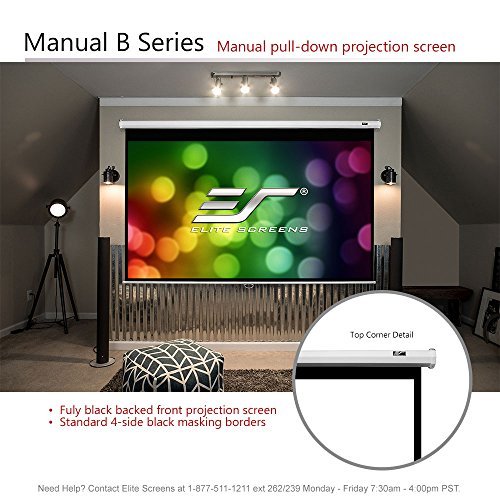 Elite Screens Manual B, 100" 16:9, Manual Pull Down Projector Screen 4K / 3D Ready with Slow Retract Mechanism, 2 Year Warranty, M100H