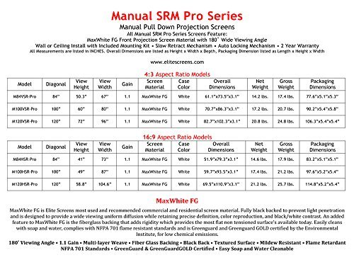 Elite Screens Manual SRM Pro, 120-inch 16:9, Slow Retract Pull Down Projection Manual Projector Screen, M120HSR-Pro