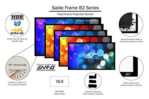 Elite Screens Sable Frame B2, 110-inch Diag. 16:9, Active 3D / 4K Ultra HD Fixed Frame Home Theater Projection Projector Screen Kit, SB110WH2