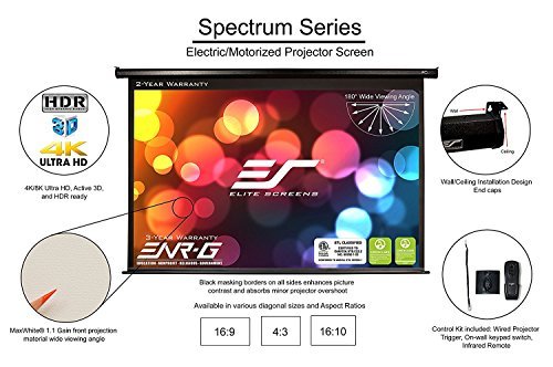 Elite Screens Spectrum, 100-inch Diag 16:9, Electric Motorized 4K Ready Drop Down Projector Screen, ELECTRIC100H