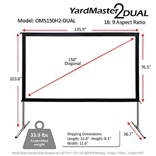 Elite Screens Yardmaster 2 Dual, 150-inch 16:9, Front / Rear 4K Ultra HD Ready Indoor / Outdoor Projector Screen OMS150H2-Dual