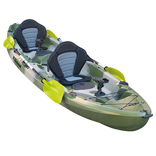 Elkton Outdoors Tandem Kayak: 12 Foot Sit On Top Fishing Kayak With Included Paddles, Rod Holders and Dry Storage Compartments