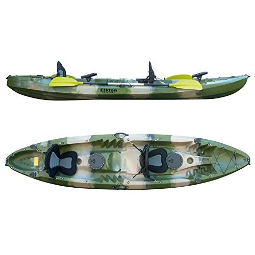 Elkton Outdoors Tandem Kayak: 12 Foot Sit On Top Fishing Kayak With Included Paddles, Rod Holders and Dry Storage Compartments