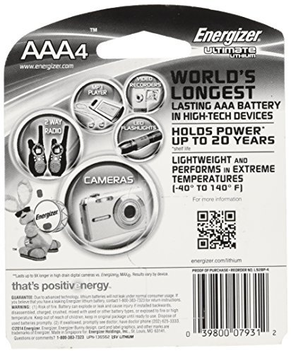 Energizer Ultimate Lithium AAA Batteries, World’s Longest-Lasting AAA Battery in High-Tech Devices (4 pack) 