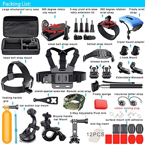 Erligpowht Common Outdoor Sports Kits for GoPro Hero 4/3+/3/2/1 Cameras and Sj4000/Sj5000 Cameras In Swimming Camping Diving Outing Any Other Outdoor Sports