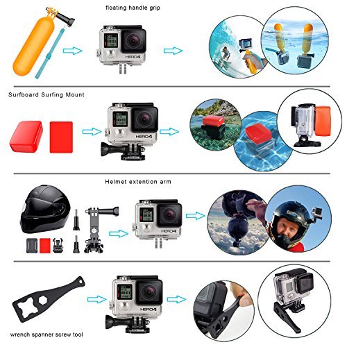 Erligpowht Common Outdoor Sports Kits for GoPro Hero 4/3+/3/2/1 Cameras and Sj4000/Sj5000 Cameras In Swimming Camping Diving Outing Any Other Outdoor Sports