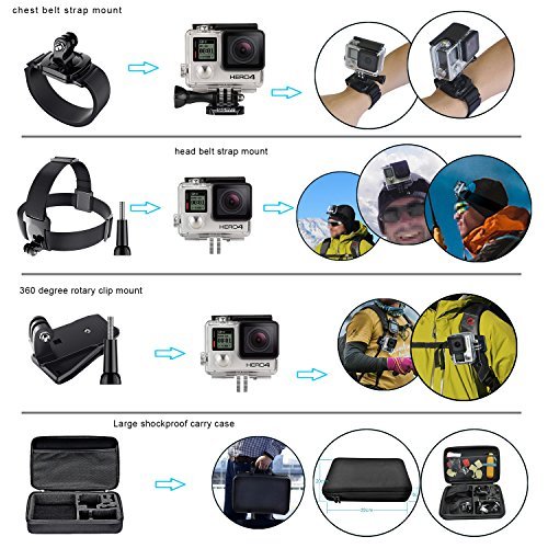 Erligpowht Common Outdoor Sports Kits for GoPro Hero 4/3+/3/2/1 Cameras and Sj4000/Sj5000 Cameras In Swimming Camping Diving Outing Any Other Outdoor Sports