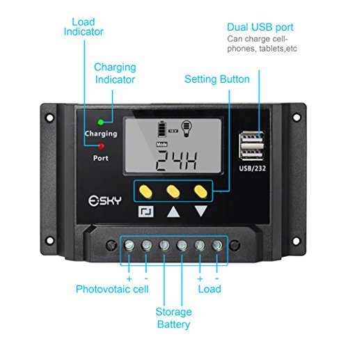 Esky 30A LCD 12V/24V 360W/720W PWM Solar Panel Adapter Charge Controller