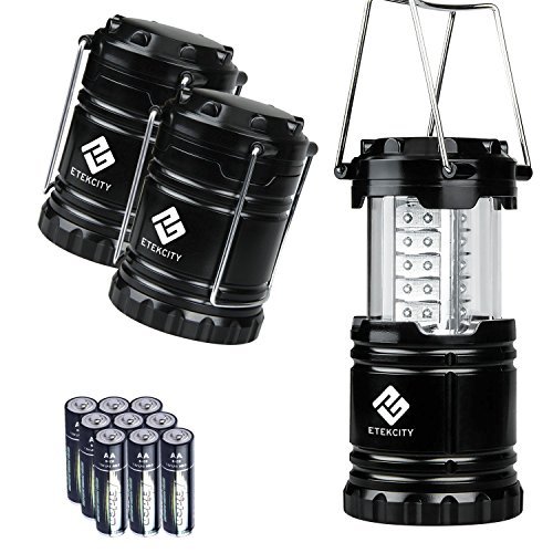 Etekcity 3 Pack Portable Outdoor LED Lantern with 9 AA Batteries - Camping Friendly (Black, Collapsible)