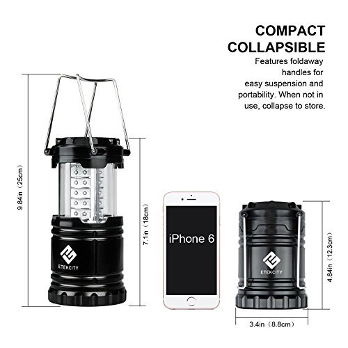Etekcity 3 Pack Portable Outdoor LED Lantern with 9 AA Batteries - Camping Friendly (Black, Collapsible)