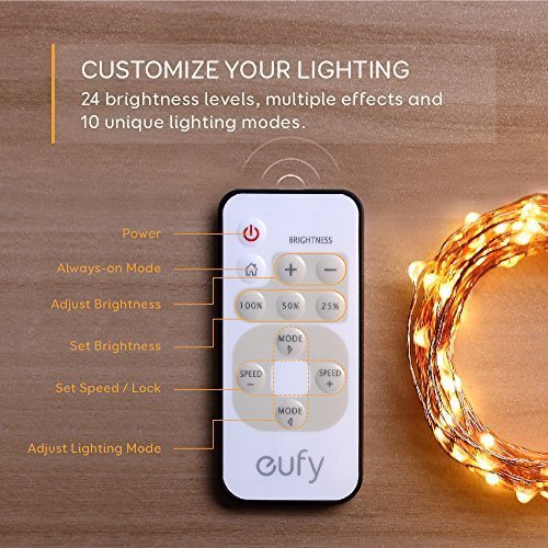 Eufy Starlit String Light Indoor and Outdoor Dimmable Warm White LED with Remote Control, IP20 Water-resistant, 33 ft ( Copper Wire)