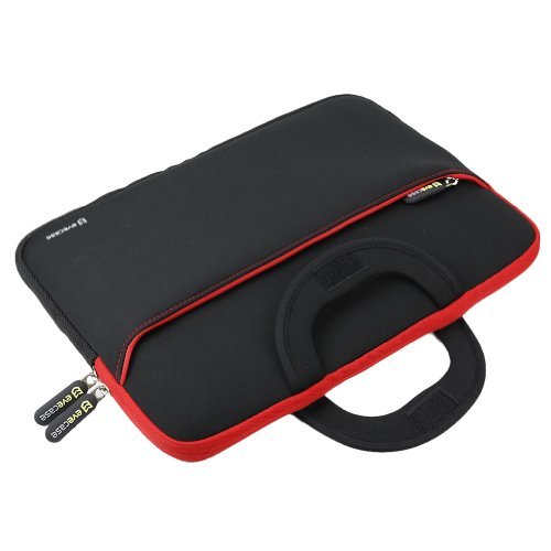 Evecase 10.6~12 inch Tablet, Netbooks Ultraportable Neoprene Zipper Carrying Case with Dual Hidden Pocket & Handle - Black/ Red