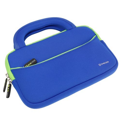 Evecase Ultra-Portable Neoprene Zipper Carrying Case with Accessory Pocket for 7 - 8 -Inch Tablet - Blue / Green