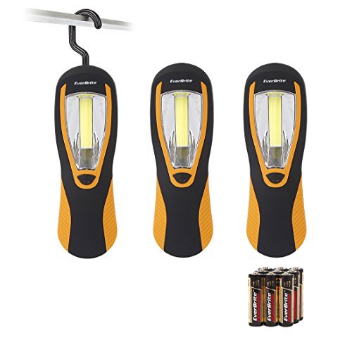 EverBrite 3-pack Handheld Work Light 150 Lumens COB Portable with Hanging Hook and Magnetic Base AA Alkaline Batteries Included