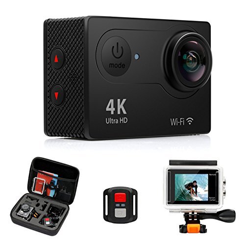 FITFORT Action Camera 4K WiFi Ultra HD Waterproof Sport Camera 2 Inch LCD Screen 12MP 170 Degree Wide Angle 2 Rechargeable 1050mAh Batteries Free Travel Bag Include 19 Accessories Kits