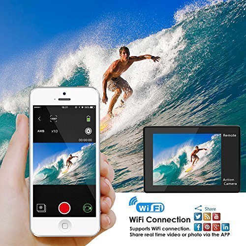 FITFORT Action Camera 4K WiFi Ultra HD Waterproof Sport Camera 2 Inch LCD Screen 12MP 170 Degree Wide Angle 2 Rechargeable 1050mAh Batteries Free Travel Bag Include 19 Accessories Kits