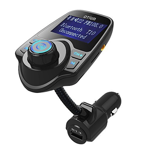 FM Transmitter, Otium Bluetooth Wireless Radio Adapter Audio Receiver Stereo Music Tuner Modulator Car Kit with USB Charger, Hands Free Calling