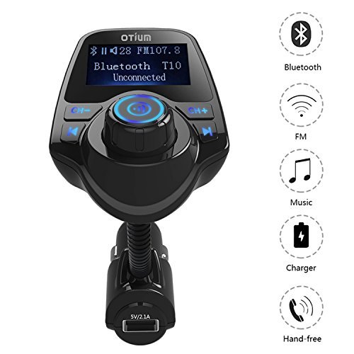 FM Transmitter, Otium Bluetooth Wireless Radio Adapter Audio Receiver Stereo Music Tuner Modulator Car Kit with USB Charger, Hands Free Calling