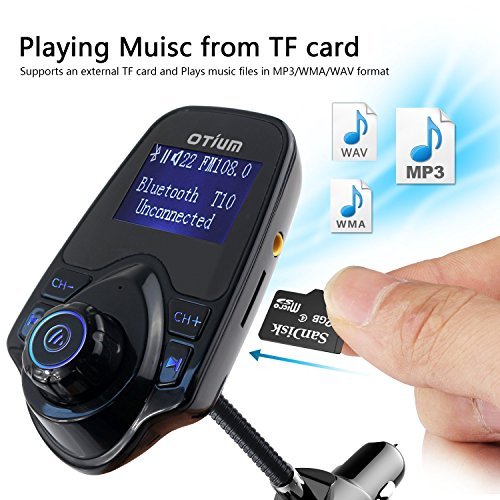 FM Transmitter, Otium Bluetooth Wireless Radio Adapter Audio Receiver Stereo Music Tuner Modulator Car Kit with USB Charger, Hands Free Calling