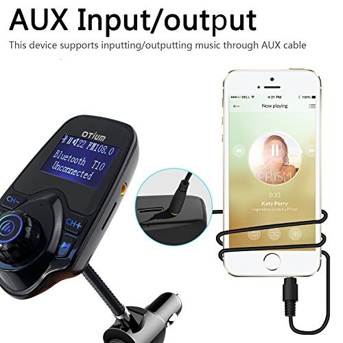 FM Transmitter, Otium Bluetooth Wireless Radio Adapter Audio Receiver Stereo Music Tuner Modulator Car Kit with USB Charger, Hands Free Calling