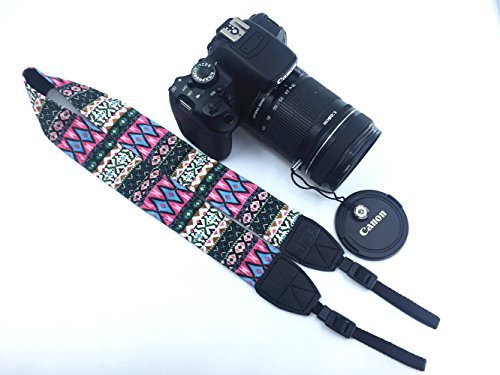 FODSLR Dslr Camera Strap Neck Shoulder Strap Belt Color Pinstripe Suitable for All Cameras Canon Nikon Sony Pentax Olympus + lens cap Keeper Holder