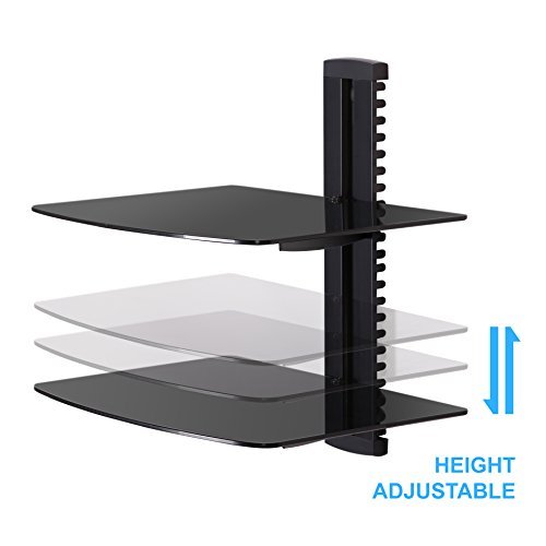 Fenge 2 Tiers Av Shelf Wall Mount Shelf Black Bracket Stand for AV Receiver Component Xbox /Cable Boxes/Gaming Systems DS203801GB