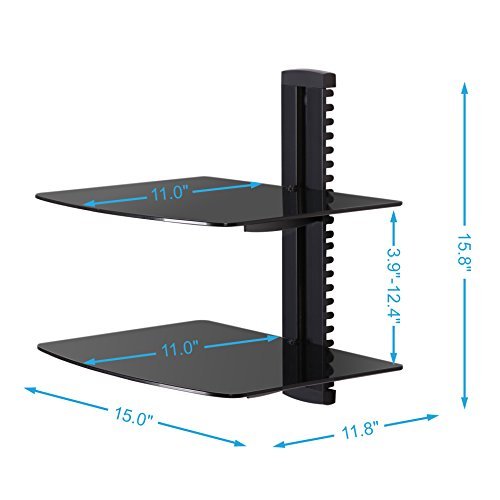 Fenge 2 Tiers Av Shelf Wall Mount Shelf Black Bracket Stand for AV Receiver Component Xbox /Cable Boxes/Gaming Systems DS203801GB