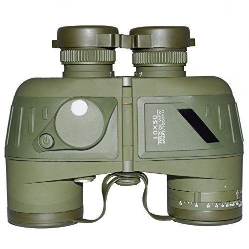 Feyachi 10x50 Military Binoculars with Illuminate Compass and Rangefinder + Binoculars Strap for Hunting Hiking Camping Boating