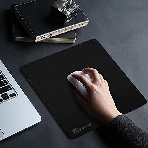 Fintie Mouse Pad With Premium PU Leather Surface [Non-slip] Stitched Edges 8 x 9 Inches, Black