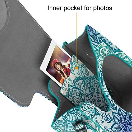 Fintie Protective Case for Fujifilm Instax Mini 8 Mini 8+ Mini 9 Instant Camera - Premium Vegan Leather Bag Cover with Removable Strap, Emerald Illusions