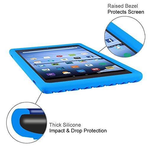 Fintie Silicone Case for Fire HD 10 - [Honey Comb Series] Light Weight [Anti Slip] Shock Proof Silicone Protective Cover [Kids Friendly] for Amazon Fire HD 10 Tablet (10.1" HD Display 5th Gen), Blue