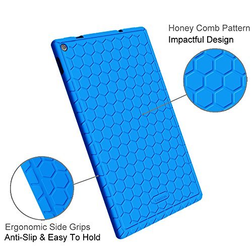 Fintie Silicone Case for Fire HD 10 - [Honey Comb Series] Light Weight [Anti Slip] Shock Proof Silicone Protective Cover [Kids Friendly] for Amazon Fire HD 10 Tablet (10.1" HD Display 5th Gen), Blue