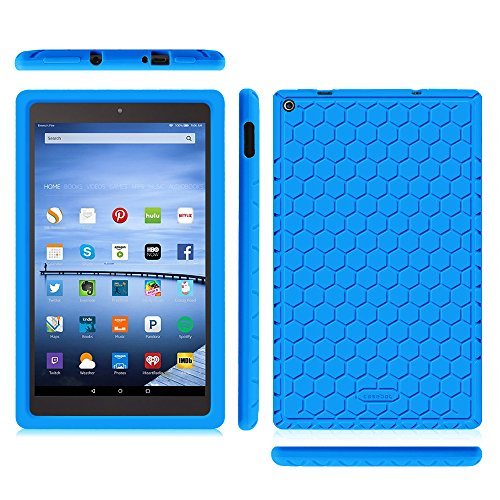 Fintie Silicone Case for Fire HD 10 - [Honey Comb Series] Light Weight [Anti Slip] Shock Proof Silicone Protective Cover [Kids Friendly] for Amazon Fire HD 10 Tablet (10.1" HD Display 5th Gen), Blue