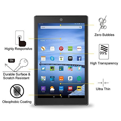 Fintie Tempered Glass Screen Protector for Fire HD 10 - [Scratch Resistant] Premium HD Clear [9H Hardness] for Amazon Fire HD 10.1 Inch Tablet (5th Generation - 2015 Release)