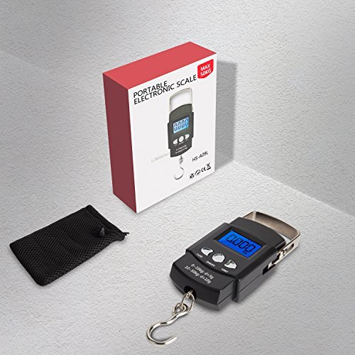 Fishing Scale, Hanging Scale - Hinpia Backlit LCD Screen, 110lb/50kg Capacity with Measuring Tape Portable Electronic Balance Digital Fishing Postal / Kitchen / Luggage /shopping Scale, Black