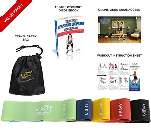 Fit Simplify Resistance Loop Exercise 5 Bands with Instructional Booklet ,Carry Bag, eBook and Online Videos