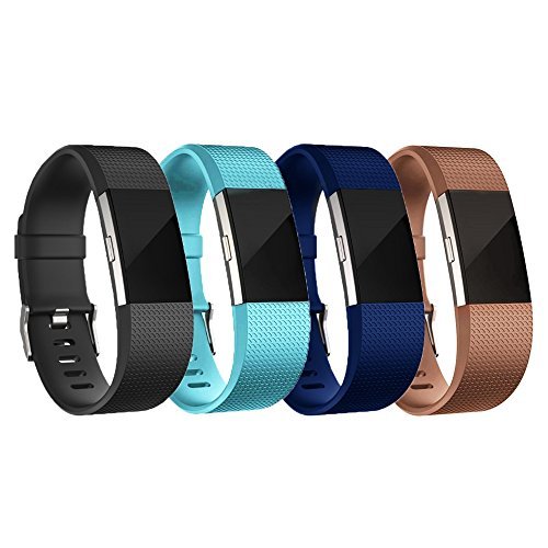 Fitbit Charge 2 Bands Replacement with Metal Clasp (4 Pack Small) Comfortable and Flexible Silicone Wristband Huadea