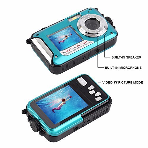 Fitiger Digital Camera 2.7 inch +1.8 inch Screens HD 1080P CMOS 16x Zoom Camcorder Mini Camera-Blue