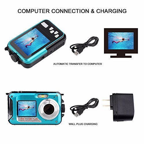 Fitiger Digital Camera 2.7 inch +1.8 inch Screens HD 1080P CMOS 16x Zoom Camcorder Mini Camera-Blue