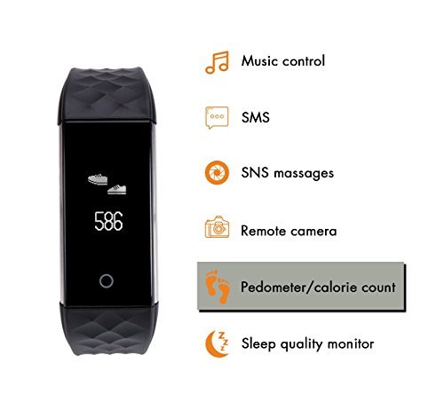 Fitness Tracker Watch, AGPTEK Heart Rate Monitor Activity Wristband Pedometer Sleep Monitor Waterproof Bluetooth Smart Band for iPhone Android Phones, Black