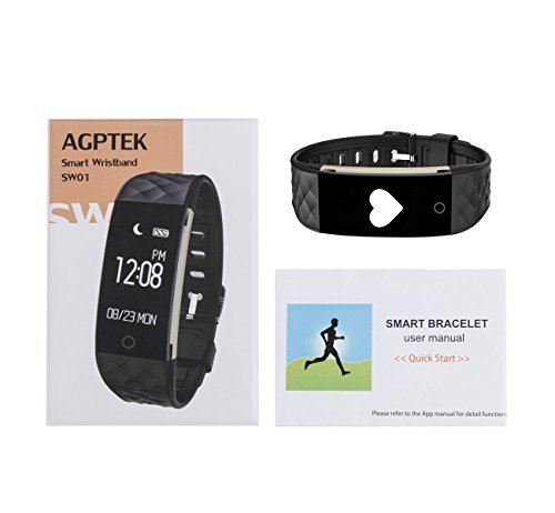 Fitness Tracker Watch, AGPTEK Heart Rate Monitor Activity Wristband Pedometer Sleep Monitor Waterproof Bluetooth Smart Band for iPhone Android Phones, Black