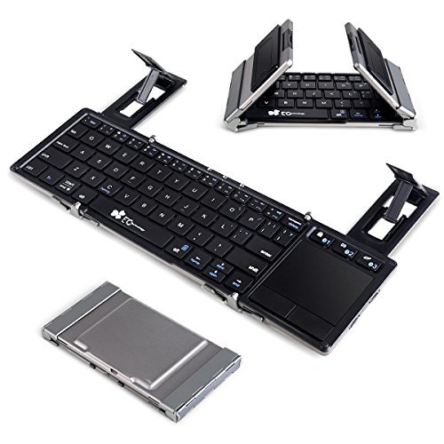 Folding Bluetooth Keyboard EC Technolgy Portable Foldable Wireless Keyboard with Multi Touchpad Holder Touch Keyboard for Android Windows IOS, Aluminum Alloy