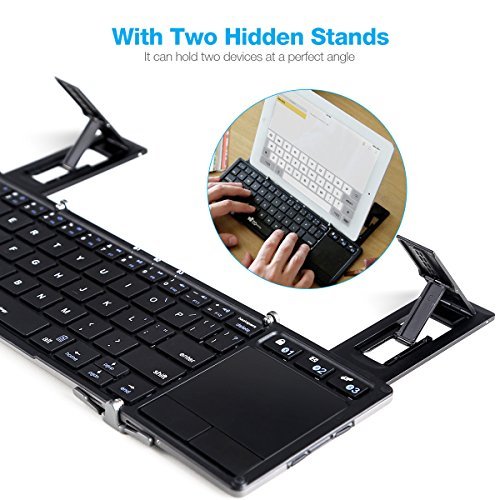 Folding Bluetooth Keyboard EC Technolgy Portable Foldable Wireless Keyboard with Multi Touchpad Holder Touch Keyboard for Android Windows IOS, Aluminum Alloy