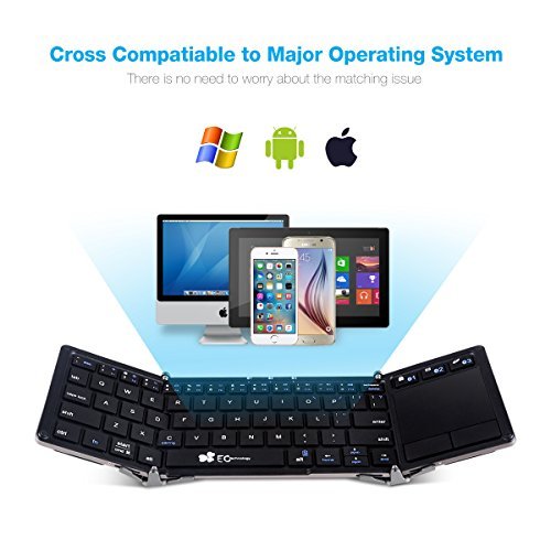 Folding Bluetooth Keyboard EC Technolgy Portable Foldable Wireless Keyboard with Multi Touchpad Holder Touch Keyboard for Android Windows IOS, Aluminum Alloy