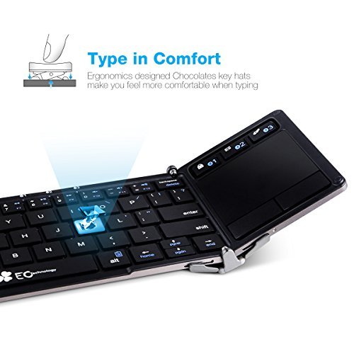 Folding Bluetooth Keyboard EC Technolgy Portable Foldable Wireless Keyboard with Multi Touchpad Holder Touch Keyboard for Android Windows IOS, Aluminum Alloy