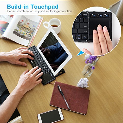 Folding Bluetooth Keyboard EC Technolgy Portable Foldable Wireless Keyboard with Multi Touchpad Holder Touch Keyboard for Android Windows IOS, Aluminum Alloy