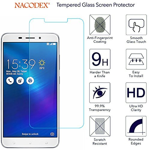 For Asus ZenFone 3 Laser 5.5 ZC551KL HD Tempered Glass Screen Protector Film by Nacodex 9H Glass (For Asus ZenFone 3 Laser 5.5 ZC551KL)